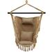 Hanging Rope Swing Chair with Soft Pillow and Cushions Hammock Chair with Side Pocket Comfortable Hanging Swing Chair for Bedroom Balconie Courtyard and Garden Beige
