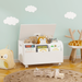 Wooden Toy Box with 4 Universal Wheels Kids Toy Storage Organizer with Front Bookshelf Flip-Top Lid & Safety Hinge Toy Chest Storage Bench for Playroom Bedroom Nursery