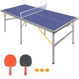 Litake Mid-Size Table Tennis Table MDF Ping Pong Table Set With Net Heavy Duty Aluminum Frame Table Legs Rubber Suckers For Indoor Outdoor 6ft