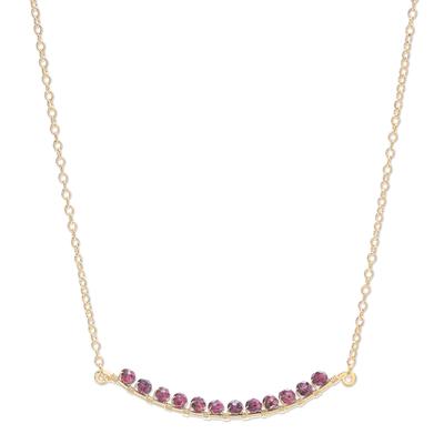 Golden Arc in Red,'Gold Plated Sterling Silver Garnet Bar Necklace'