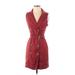 White House Black Market Casual Dress - Shirtdress Collared Sleeveless: Burgundy Print Dresses - Women's Size 6 Petite