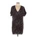 Allison Joy Casual Dress - Mini Plunge Short sleeves: Black Dresses - Women's Size Large
