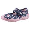 Hausschuh SUPERFIT "BONNY WMS: Mittel", Kinder, Gr. 38, bunt (dunkelblau, rosa einhorn), Baumwolle, bedruckt, Glitzer, klassisch, Schuhe, Kindergartenschuh mit Einhorn-Motiv, Größenschablone zum Download