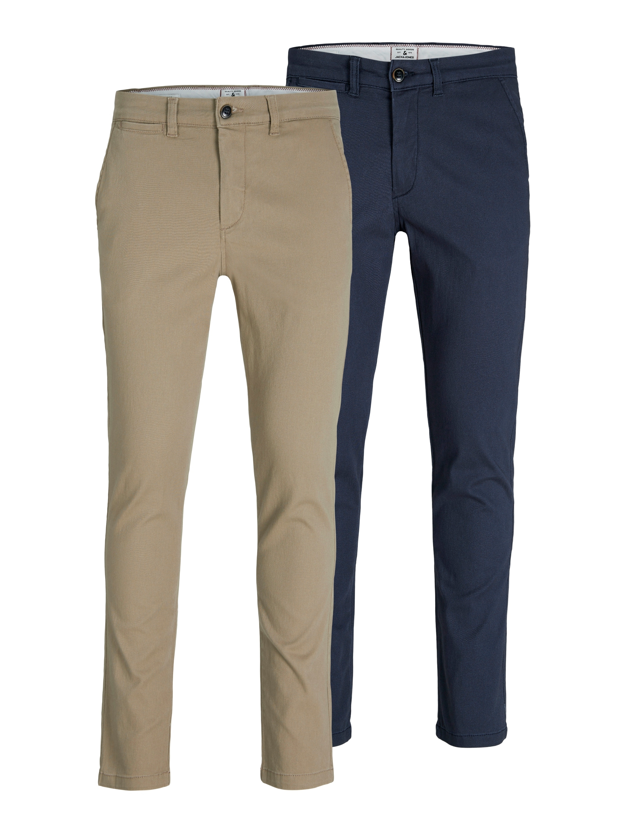 Chinohose JACK & JONES "SLIM FIT MARCO 2PCS", Herren, Gr. 27, Länge 30, beige, Twill, Obermaterial: 98% Baumwolle, 2% Elasthan, schmal lang, Hosen Chinohose