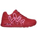 Sneaker SKECHERS "UNO DRIPPING IN LOVE" Gr. 35, rot (rot, pink) Damen Schuhe Modernsneaker Sneaker low mit Herzen-Graffity-Print, Freizeitschuh, Halbschuh, Schnürschuh