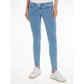 Slim-fit-Jeans TOMMY JEANS "Skinny Jeans Marken Low Waist Mittlere Leibhöhe" Gr. 32, Länge 32, blau (mid blue5) Damen Jeans Röhrenjeans