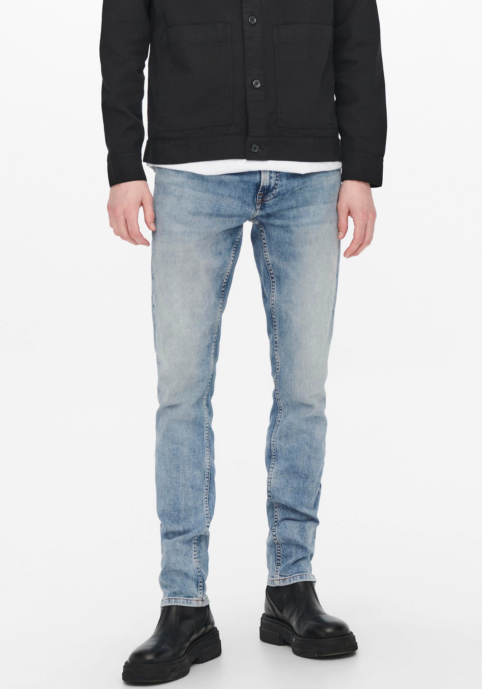 Slim-fit-Jeans ONLY & SONS "LOOM LIFE", Herren, Gr. 36, Länge 32, blau (blau, denim), Denim/Jeans, Obermaterial: 98% Baumwolle, 2% Elasthan, slim fit, Jeans Slim-fit-Jeans