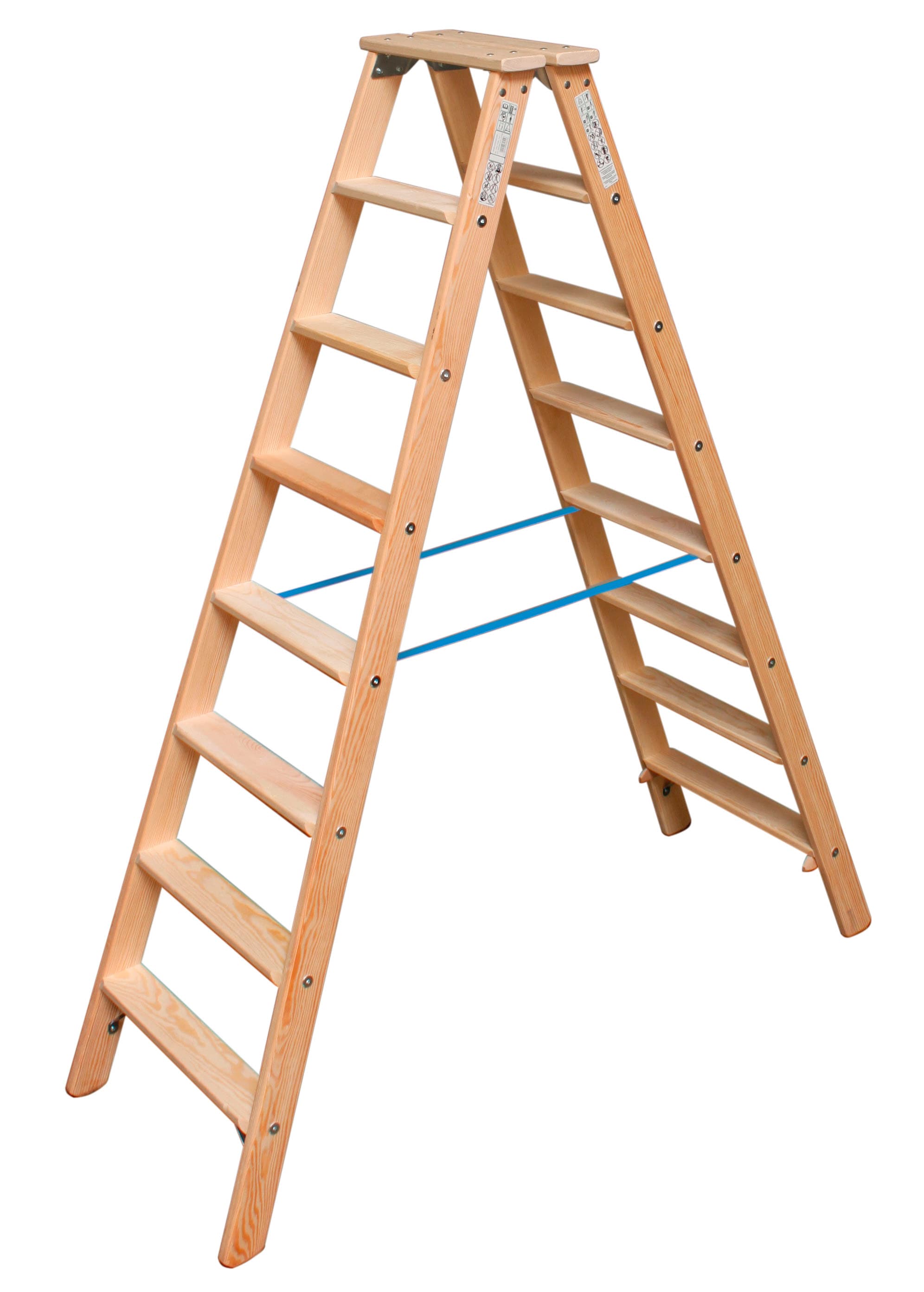 Doppelleiter KRAUSE "STABILO", braun (hellbraun), B:55cm H:20cm L:190cm, Massivholz, Leitern, Holz, 2x8 Stufen, Arbeitshöhe ca. 245 cm