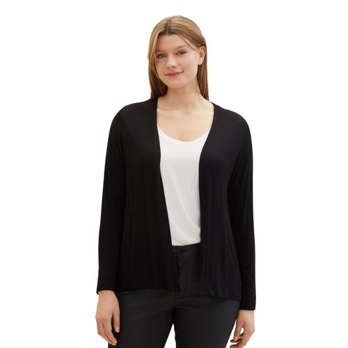 Shirtjacke TOM TAILOR PLUS Gr. 52, schwarz Damen Shirts Cardigan aus Viskose und ohne Verschluss