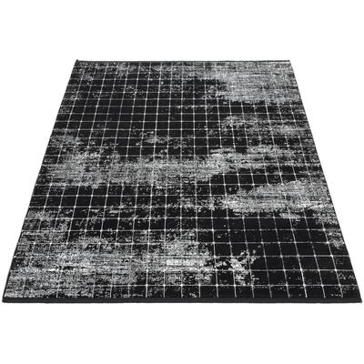 Teppich WK WOHNEN "BLACKLINE QUADRO", schwarz (schwarz, grau), B:240cm H:8mm L:300cm, Viskose, Polyacryl, Teppiche, fein eingefasst, sowie speziell veredelt, besonders flache Struktur Image