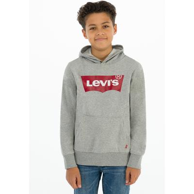 Kapuzensweatshirt LEVI'S KIDS "LVB BATWING PULLOVER HOODIE", Jungen, Gr. 10/140, grau, Sweatware, Obermaterial: 60% Baumwolle, 40% Polyester, bedruckt, casual, Basic schmal hüftlang, Langarm Rippbündchen, Sweatshirts, for BOYS Image