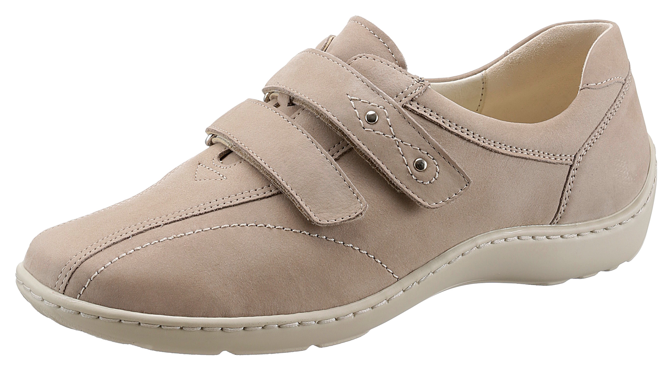 Klettschuh WALDLÄUFER "HENNI", Damen, Gr. 8 (42), beige, Nubukleder, Schuhe Klettschuh, Komfortschuh, Freizeitschuh, Halbschuh mit Nieten und H-Weite