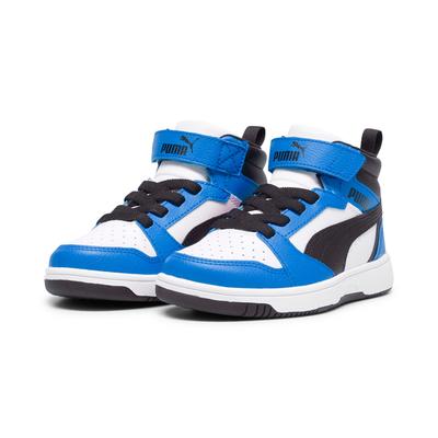 Sneaker PUMA "REBOUND V6 MID AC+ PS", Kinder, Gr. 28, weiß (puma weiß, puma schwarz, racing blau), Synthetik, sportlich, Schuhe Image