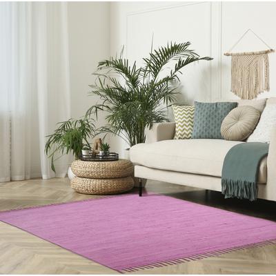 Teppich MY HOME "Cadis", pink, B:120cm H:5mm L:180cm, Baumwolle, Teppiche, Fransenteppich, Wendeteppich, mit Fransen, Uni Farben, handgewebt, reine Baumwolle Image