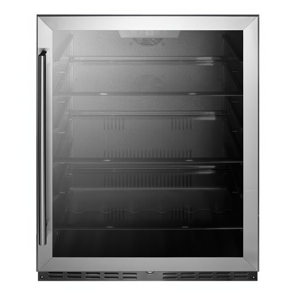 "Summit Appliance AL57GCSS 24"" Stainless Steel ADA-Height Built-In Undercounter Glass Door Beverage Refrigerator - 115V"