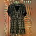 Free People Dresses | Free People Black And Gold Silver Metallic V-Neck Mini Dress Tie Waste | Color: Black/Gold | Size: M