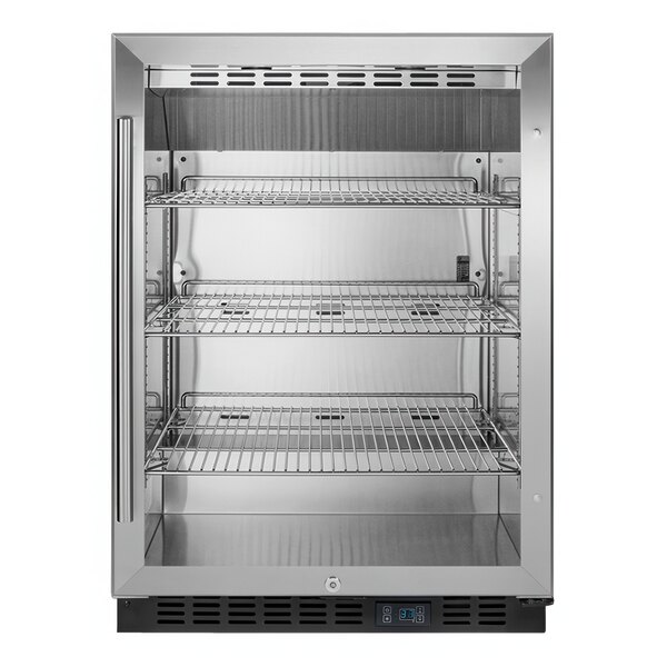 "Summit Appliance SCR610BL 24"" Stainless Steel Built-In Undercounter Glass Door Beverage Refrigerator - 115V"