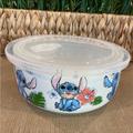 Disney Kitchen | Disney Lilo & Stitch Floral Ceramic Food Storage Container With Pressur | Color: Blue/White | Size: Large 3.25” H X 7” W