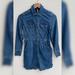 Free People Dresses | Free People Dynomite Denim Shirt Dress Long Sleeve Collar Metal Button Down | Color: Blue | Size: Xs