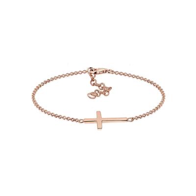 Armband ELLI "Kreuz Horizontal Schlicht 925 Silber", rosa (rosegold), Armbänder, Damen, 17cm, ohne Stein, Silber 925 (Sterlingsilber) Image