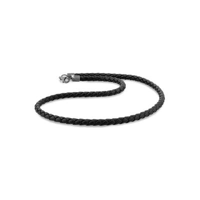 Lederband KUZZOI "Herren Lederkette Geflochten Schwarz 925 Silber" Gr. 55, silber, Halsketten, Herren, 55, ohne Stein, Silber 925 (Sterlingsilber), L: 50cm Image