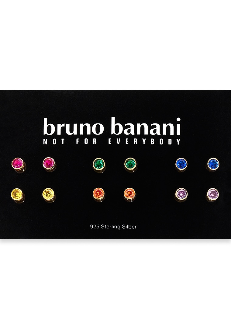 Ohrstecker-Set BRUNO BANANI "Mulitpack Schmuck Geschenk Silber 925 Ohrschmuckset Regenbogen", gold (gelbgoldfarben, mehrfarbig, mehrfarbig), Ohrringe, Damen, 4mm, Silber 925 (Sterlingsilber), mit Zirkonia (synth.)