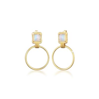 Paar Ohrstecker ELLI PREMIUM "Kreis Mondstein Vintage Geo 925 Silber", gold, Ohrringe, Damen, OneSize,mit Steinen, Silber 925 (Sterlingsilber) Image
