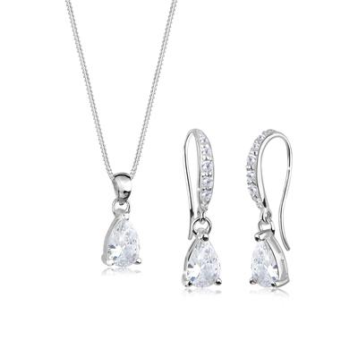 Schmuckset ELLI "Ohrhänger Anhänger mit Zirkonia Tropfen aus 925 Sterling Silber", weiß, Schmuck-Sets, Damen, OneSize,mit Stein, Silber 925 (Sterlingsilber)