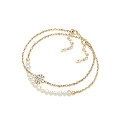 Perlenarmband Set ELLI "Herz Layer Kristalle Cute 925 Silber", weiß, Armbänder, Damen, 20cm, ohne Stein, Silber 925 (Sterlingsilber) Image