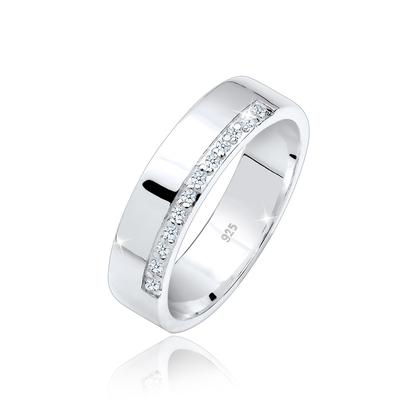 Verlobungsring ELLI DIAMONDS "Bandring Basic Diamanten (0.06 ct.) 925 Silber" Gr. 54, weiß (weiß, weiß), Fingerringe, Damen, 54mm, 0.012 ct P1 = bei 10-facher Vergrößerung erkennbare Einschlüsse, Silber 925 (Sterlingsilber), 4.5mm Image