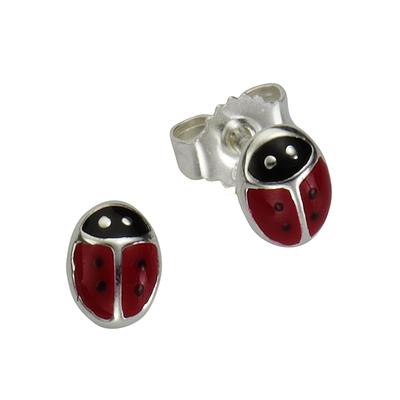 Paar Ohrstecker FIRETTI "Schmuck Geschenk Silber 925 Ohrschmuck Marienkäfer", bunt (silberfarben, rot, schwarz), Ohrring