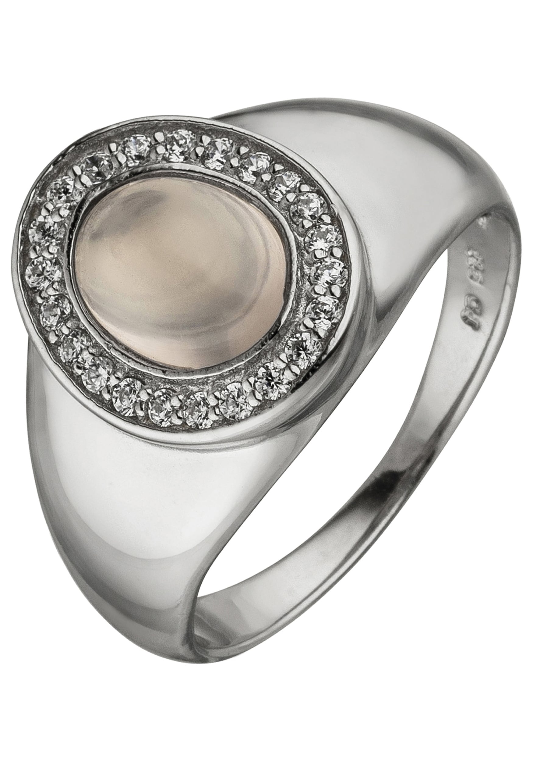 Fingerring JOBO Gr. 56, silber (silber 925), Fingerringe, Damen, 56, Silber 925 (Sterlingsilber), Fingerring, 925 Silber mit Rosenquarz und 22 Zirkonia Image
