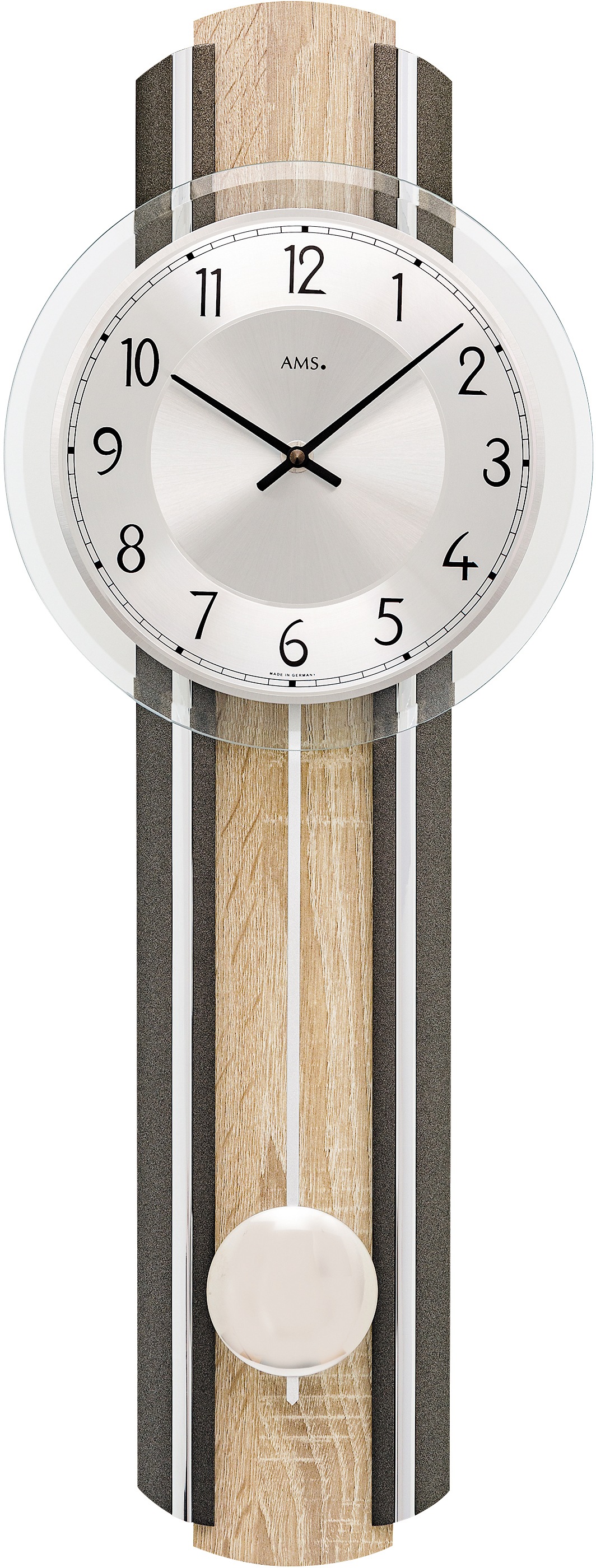 Pendelwanduhr AMS "W7474", schwarz (sonomafarben, anthrazit), Wanduhren, B/H/L: 23cm x 7cm x 64cm, Quarzuhr,Holzgehäuse,Esszimmer,Wohnzimmer,Made in Germany Image