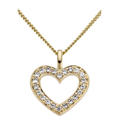 Ketten-Anhänger FIRETTI "Schmuck Geschenk Gold 585 Halsschmuck Anhänger für Halskette Herz", weiß (weißgoldfarben, weiß, w=weiß), Schmuckanhänger, Damen, 0,15 ct P2 = erkennbare Einschlüsse, Gelbgold 585-Diamanten, 0,7 g, Gelbgold 585, Diamanten,...