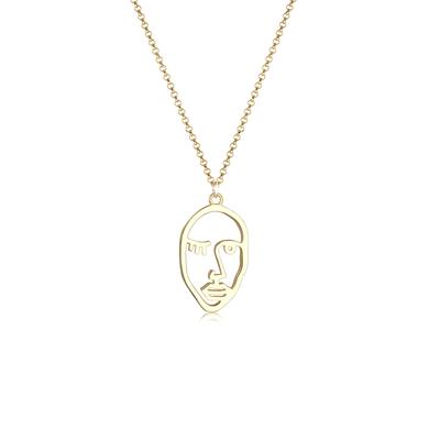 Kette mit Anhänger ELLI "Gesicht Design 925 Sterling Silber vergoldet" Gr. 50, gold, Halsketten, Damen, 50, ohne Stein, Silber 925 (Sterlingsilber), L: 50cm Image