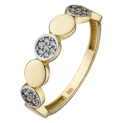 Fingerring JOBO Gr. 50, gold (gelbgold 333, weiß), Fingerringe, Damen, 50, Gelbgold 333, 333 Gold bicolor mit 21 Zirkoni