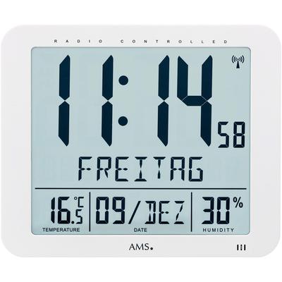 Funkwanduhr AMS "F5886", weiß, Wanduhren, B/H/L: 25cm x 3cm x 21cm, Quarzuhr,mit Alarm,Datum,Wohnzimmer,Esszimmer,Küche,Büro, Flur