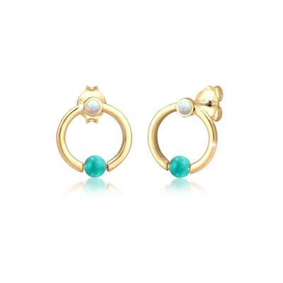 Paar Ohrstecker ELLI "Kreis Howlith Stein Synthetischer Opal 925 Silber", gold, Ohrringe, Damen, OneSize,mit Steinen, Silber 925 (Sterlingsilber) Image