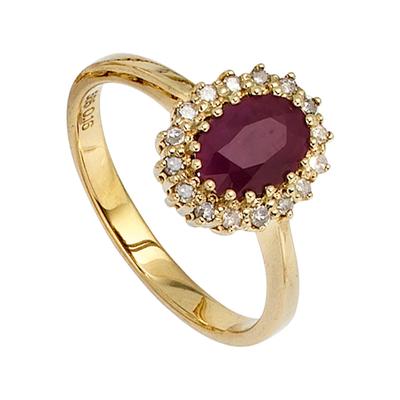 Diamantring JOBO Gr. 58, gelb (gelbgold 585), Fingerringe, Damen, 58, Gelbgold 585-Diamanten, Gelbgold 585, Diamanten, 585 Gold mit 16 Diamanten und Rubin Image