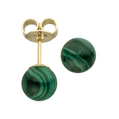 Paar Ohrstecker JOBO "Ohrringe mit Malachit", gelb (gelbgold 585), Ohrringe, Damen, Gelbgold 585, 585 Gold