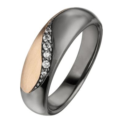 Silberring JOBO Gr. 56, rosa (roségoldfarben), Fingerringe, Damen, 56, Silber 925 (Sterlingsilber), 925 Silber schwarz und roségold bicolor mit 6 Zirkonia Image