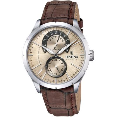 Multifunktionsuhr FESTINA "Retro", braun, Armbanduhren, Herren, Armbanduhr, Quarzuhr, Herrenuhr, Lederarmband, Datum Image