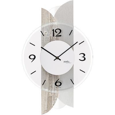 Wanduhr AMS "W9668", silber (silberfarben), Wanduhren, B/H/L: 27cm x 6cm x 45cm, Made in Germany,Holz,Wohnzimmer,Esszimmer,Küche,Arbeitszimmer,Flur Image