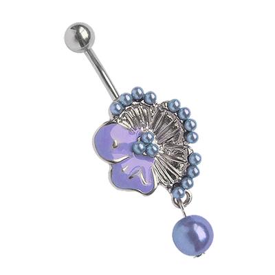 Bauchnabelpiercing ADELIA´S "Piercing Bauchnabelpiercing", blau (hellblau), Piercings, Damen, Titan, Blume mit vielen kleinen Perlen
