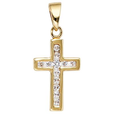 Kreuz-Anhänger JOBO "Anhänger Kreuz", gold (gelbgold 333), Schmuckanhänger, Damen, Gelbgold 333, 333 Gold mit Zirkonia