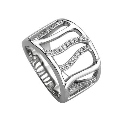 Fingerring JOBO "Breiter Ring mit 32 Zirkonia" Gr. 60, silber (silber 925, weiß), Fingerringe, Damen, 60, Silber 925 (St