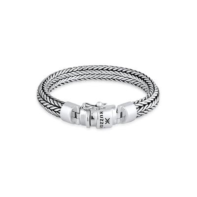 Armband KUZZOI "Herren Kastenverschluss Zopfglieder 925er Silber" Gr. 19, silber, Armbänder, Herren, 19cm, ohne Stein, Silber 925 (Sterlingsilber) Image