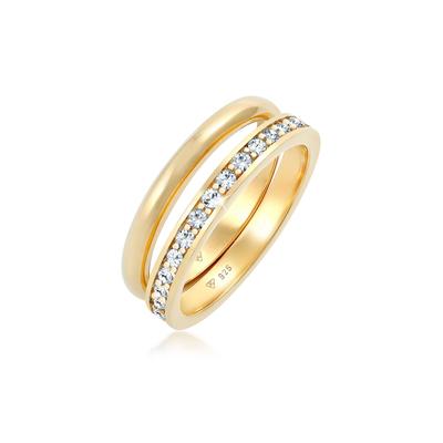 Solitärring ELLI "Kristalle Memoire Bandring Basic (2 tlg.) 925 Sterling Silber" Gr. 52, gold, Fingerringe, Damen, 52mm,mit Steinen, Silber 925 (Sterlingsilber) Image