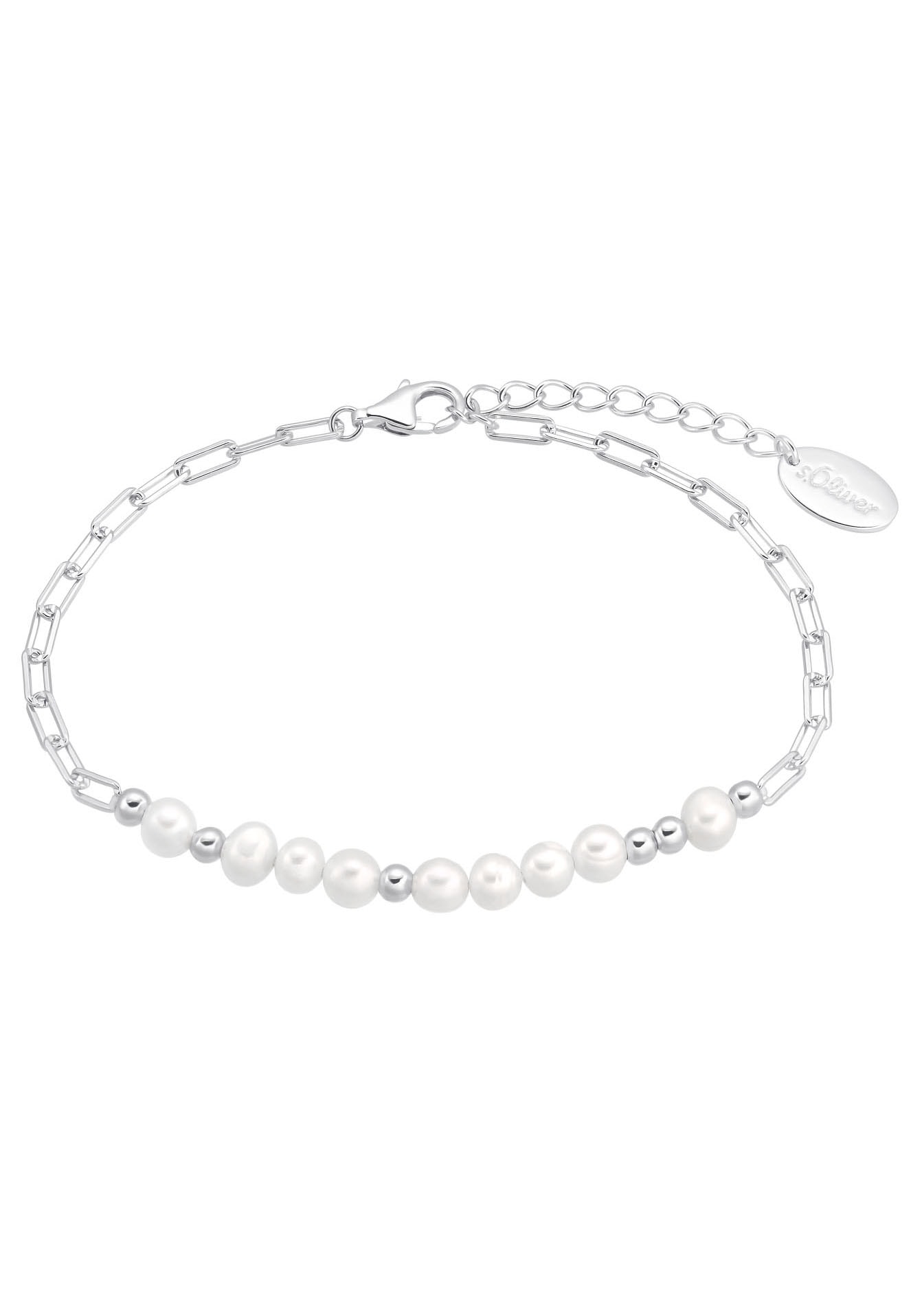 Armband S.OLIVER "2034891", bunt (silberfarben, weiß), Armbänder, Damen, 19,5cm, Perlen Silber 925 (Sterlingsilber), Perlen, Silber 925 (Sterlingsilber), Armband, mit Süßwasserzuchtperle