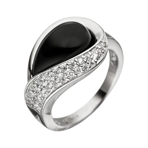 Silberring JOBO Fingerringe Gr. 62, Silber 925 (Sterlingsilber), silberfarben (silber 925) Damen 925 Silber mit Onyx und Zirkonia